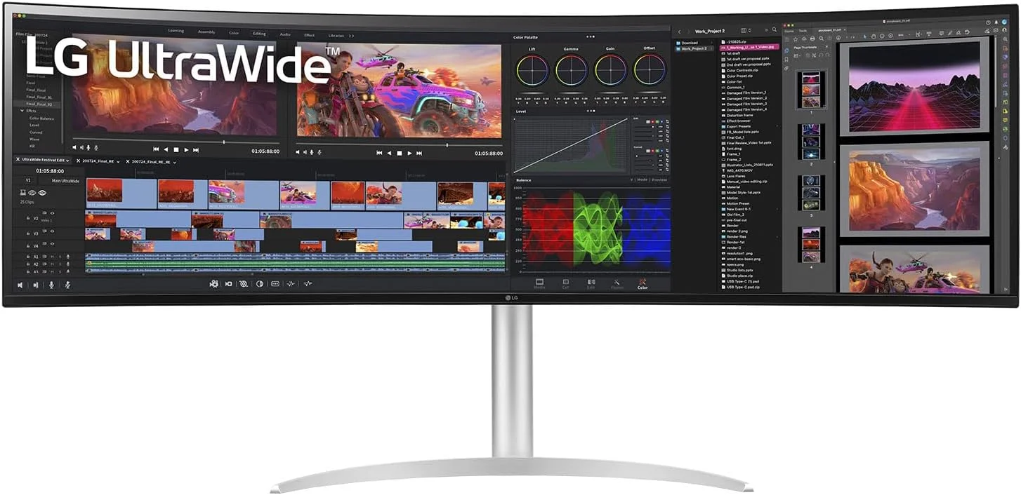 مانیتور فوق عریض خمیده 49 اینچی LG UltraWide™ 49WQ95C-W - پنل IPS با رزولوشن 5120x1440، زمان پاسخگویی 5 میلی‌ثانیه GtG، نرخ تازه‌سازی 144 هرتز، DisplayHDR™400، پوشش 98% DCI-P3، سازگار با NVIDIA G-Sync، USB-C (90W)