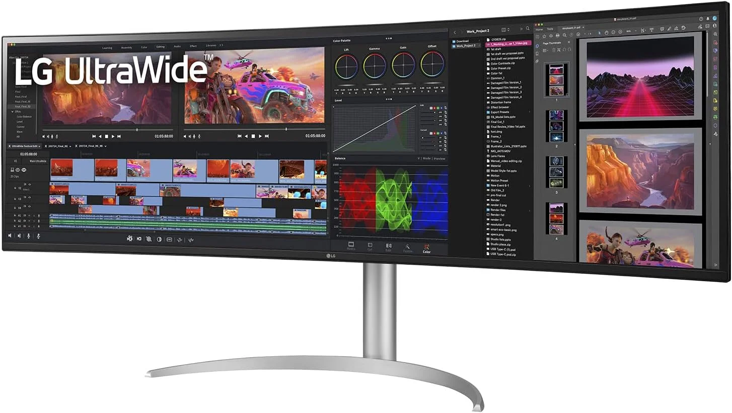 مانیتور فوق عریض خمیده 49 اینچی LG UltraWide™ 49WQ95C-W - پنل IPS با رزولوشن 5120x1440، زمان پاسخگویی 5 میلی‌ثانیه GtG، نرخ تازه‌سازی 144 هرتز، DisplayHDR™400، پوشش 98% DCI-P3، سازگار با NVIDIA G-Sync، USB-C (90W)