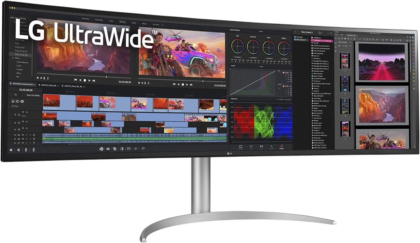مانیتور فوق عریض خمیده 49 اینچی LG UltraWide™ 49WQ95C-W - پنل IPS با رزولوشن 5120x1440، زمان پاسخگویی 5 میلی‌ثانیه GtG، نرخ تازه‌سازی 144 هرتز، DisplayHDR™400، پوشش 98% DCI-P3، سازگار با NVIDIA G-Sync، USB-C (90W)