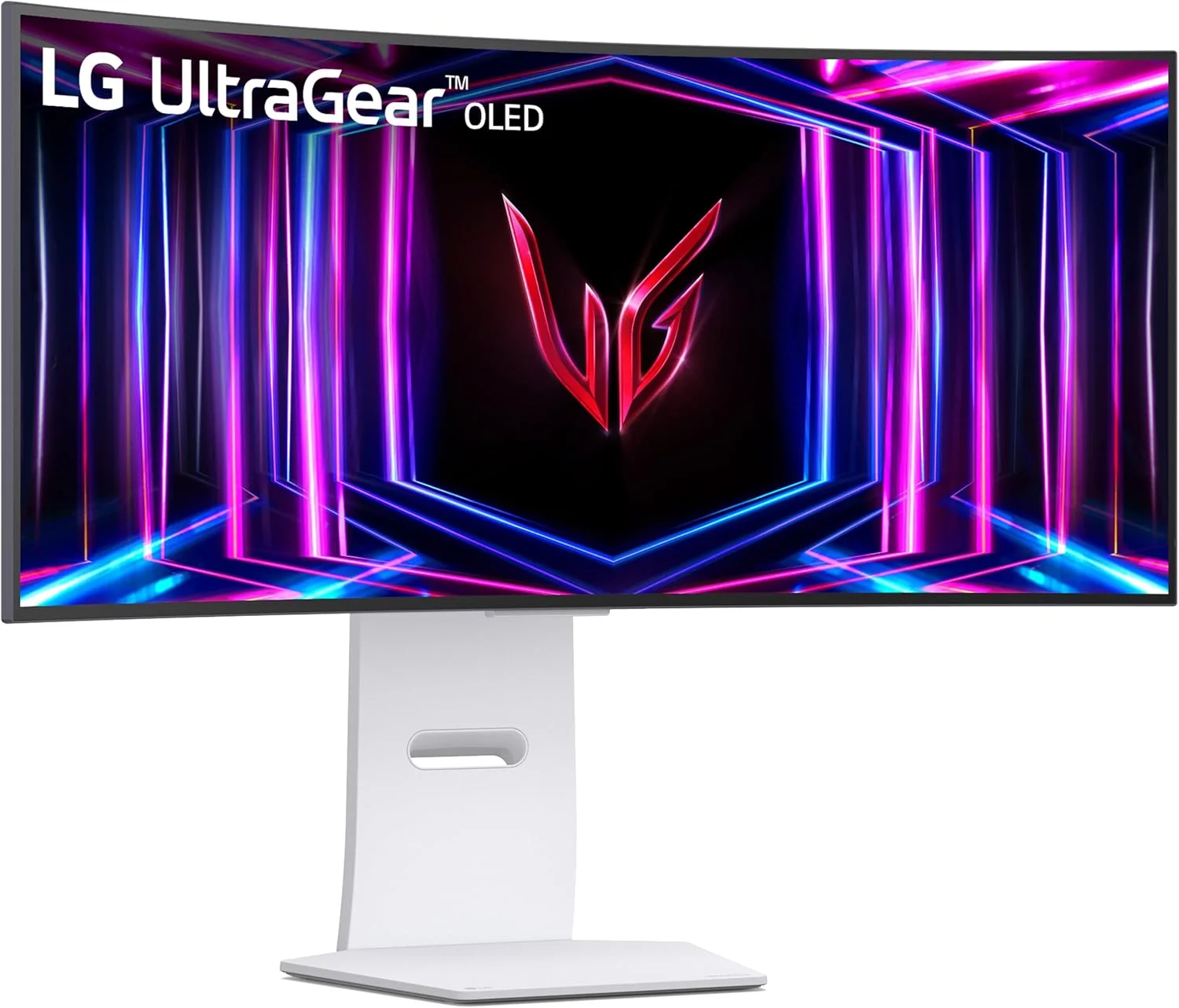 مانیتور گیمینگ خمیده 34 اینچی اولتراگیر OLED ال‌جی مدل 34GS95QE، رزولوشن WQHD، انحنای 800R، نرخ تازه‌سازی 240 هرتز، زمان پاسخ‌دهی 0.03 میلی‌ثانیه، DisplayHDR True Black 400، AMD FreeSync Premium Pro، NVIDIA G-Sync، HDMI 2.1، DisplayPort، پایه با قابلیت تنظیم ارتفاع/شیب/چرخش، سفید