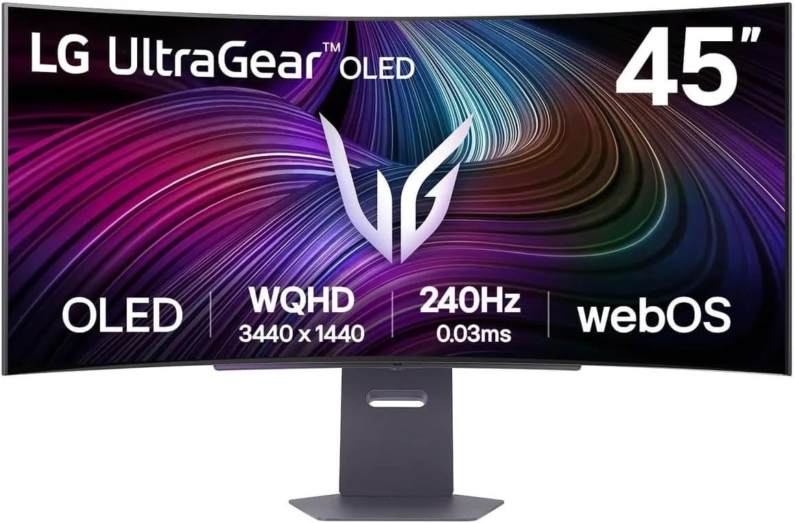 مانیتور گیمینگ خمیده 45 اینچی LG UltraGear™ 45GX90SA-B - پنل OLED WQHD (3440x1440)، زمان پاسخگویی 0.03 میلیثانیه GtG، نرخ تازهسازی 240 هرتز، DisplayHDR™ TrueBlack 400، پوشش 98.5% DCI-P3 (CIE1976)، AMD FreeSync Premium، NVIDIA G-Sync مانیتور گیمینگ خمیده 45 اینچی LG UltraGear™ 45GX90SA-B - پنل OLED WQHD (3440x1440)، زمان پاسخگویی 0.03 میلیثانیه GtG، نرخ تازهسازی 240 هرتز، DisplayHDR™ TrueBlack 400، پوشش 98.5% DCI-P3 (CIE1976)، AMD FreeSync Premium، NVIDIA G-Sync