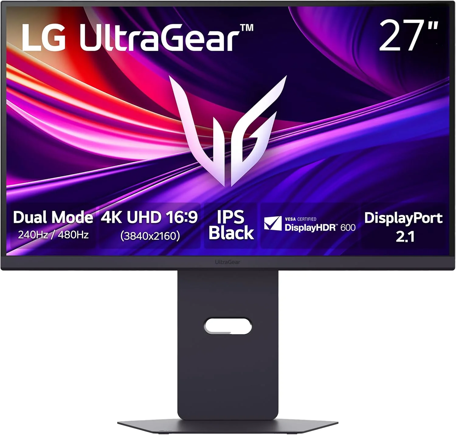 مانیتور گیمینگ 27 اینچی ال‌جی مدل 27G850A-B Ultragear 4K UHD (3840 x 2160) IPS، نرخ نوسازی دو حالته 240 هرتز، زمان پاسخگویی 1 میلی‌ثانیه، سازگار با NVIDIA G-Sync، AMD FreeSync Premium Pro، VESA DisplayHDR 600، HDMI، DisplayPort 2.1، مشکی
