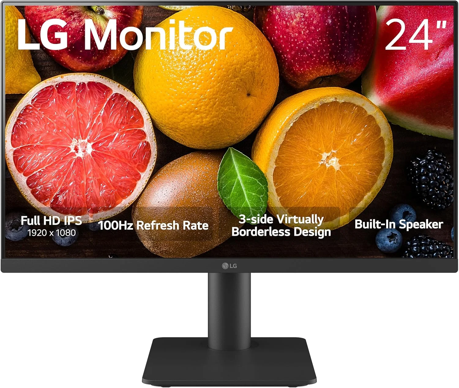 مانیتور 24 اینچی ال‌جی مدل 24MS550-B IPS FHD (1920x1080) با نرخ تازه‌سازی 100 هرتز، زمان پاسخگویی 5 میلی‌ثانیه، حالت Reader، پایه قابل تنظیم ارتفاع و شیب، بلندگوی داخلی، طراحی بدون حاشیه، کنترل OnScreen، تثبیت کننده سیاه، DAS Crosshair و HDMI