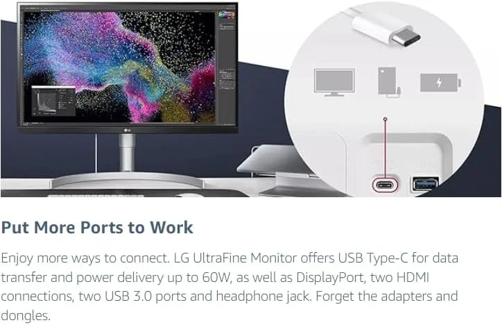 مانیتور 27 اینچی LG Ultrafine 4K UHD IPS با HDR10، VESA DisplayHDR 400، AMD FreeSync، USB Type-C 90W PD، بلندگوی داخلی، HDMI، DisplayPort، پایه قابل تنظیم شیب/ارتفاع/چرخش، سفید مانیتور 27 اینچی LG Ultrafine 4K UHD IPS با HDR10، VESA DisplayHDR 400، AMD FreeSync، USB Type-C 90W PD، بلندگوی داخلی، HDMI، DisplayPort، پایه قابل تنظیم شیب/ارتفاع/چرخش، سفید