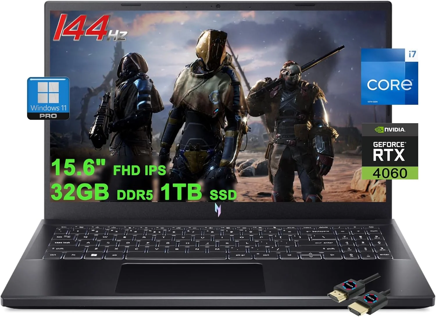 لپ تاپ گیمینگ ایسر Nitro V 15 | صفحه نمایش 15.6 اینچی FHD IPS 144Hz | پردازنده 10 هسته ای اینتل i7-13620H | 32 گیگابایت DDR5 1 ترابایت SSD | کارت گرافیک GeForce RTX 4060 | کیبورد دارای نور پس زمینه USB-C Win11Pro به همراه لوازم جانبی DLCA