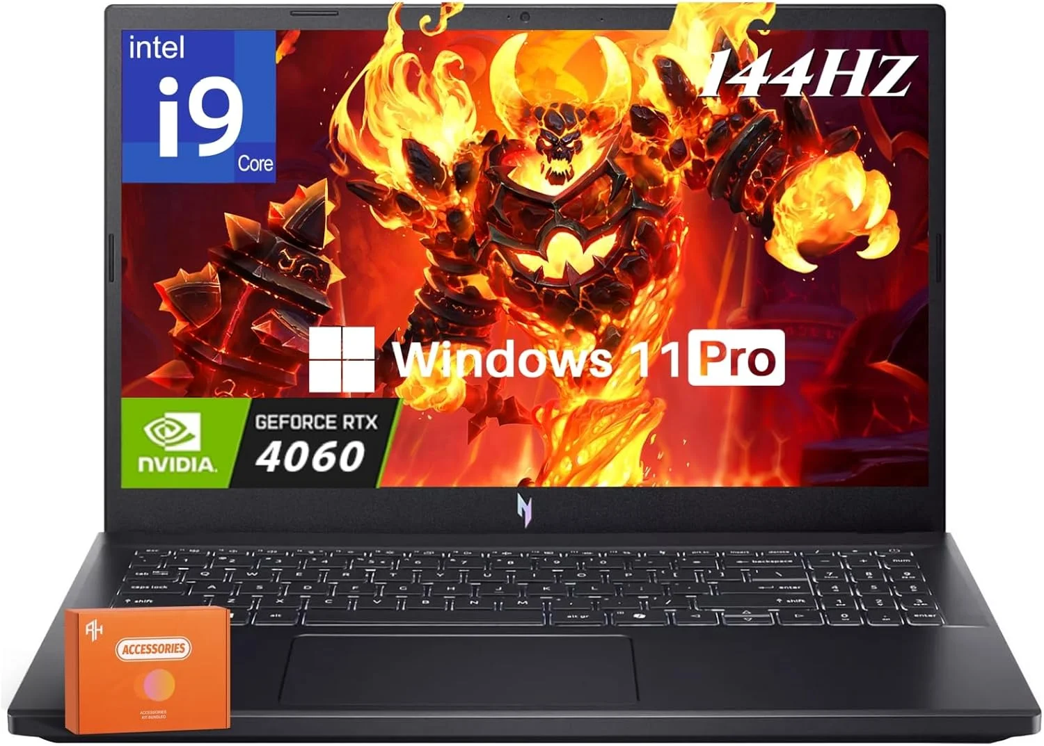 لپ تاپ گیمینگ ایسر Nitro V 15، پردازنده Intel i9-13900H تا 5.4 گیگاهرتز، GeForce RTX 4060، صفحه نمایش 15.6 اینچی 144 هرتز IPS، رم 64 گیگابایت DDR5، حافظه SSD 4 ترابایت، Wi-Fi 6، کیبورد با نور پس زمینه، ویندوز 11 پرو، ماوس گیمینگ، فلش مموری 256 گیگابایتی