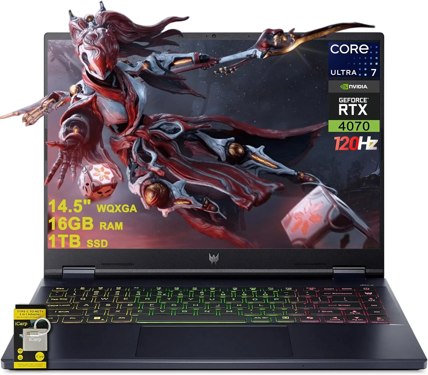 لپ تاپ گیمینگ ایسر Predator Helios Neo 14 AI PC، صفحه نمایش 14.5 اینچی WQXGA (2560x1600) 120 هرتز (100% sRGB، G-SYNC)، پردازنده 16 هسته ای Intel Ultra 7 155H، رم 16 گیگابایتی، حافظه SSD 1 ترابایتی، کارت گرافیک GeForce RTX 4070، نور پس زمینه RGB، ویندوز 11، هاب ICP با Copilot AI