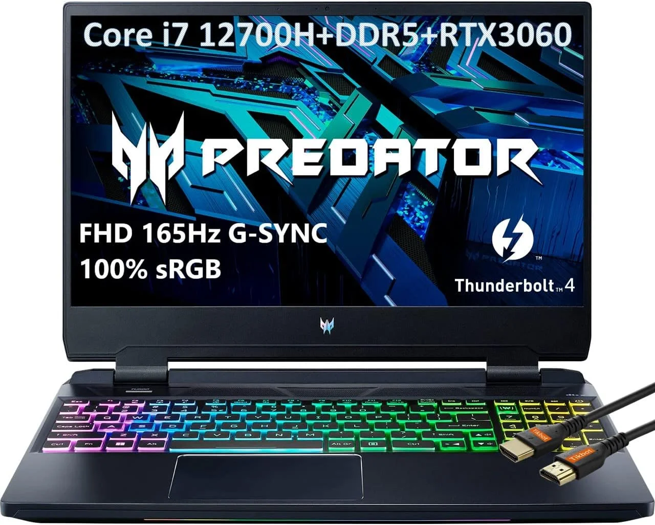 لپ تاپ گیمینگ ایسر Predator Helios 300 با صفحه نمایش 15.6 اینچی FHD IPS 165Hz، پردازنده نسل دوازدهم Intel 14-Core i7-12700H، کارت گرافیک GeForce RTX 3060، نور پس زمینه RGB، USB-C Thunderbolt 4 HDMI2.1 + کابل HDMI (16 گیگابایت رم | 512 گیگابایت PCIe SSD)