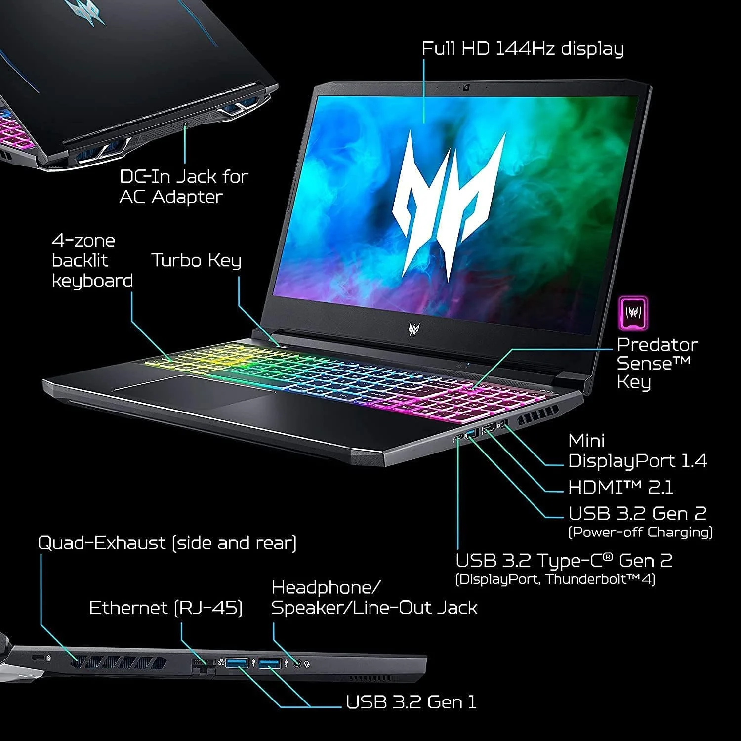 لپ تاپ گیمینگ ایسر Predator Helios 300، پردازنده 4.6 گیگاهرتز Intel i7-11800H 8 هسته ای، صفحه نمایش 15.6 اینچی FHD 144 هرتز IPS، کارت گرافیک NVIDIA GeForce RTX 3060 6GB، Wi-Fi 6، Thunderbolt 4، کیبورد RGB، ویندوز 10 (32 گیگابایت رم | 2 ترابایت PCIe SSD) لپ تاپ گیمینگ ایسر Predator Helios 300، پردازنده 4.6 گیگاهرتز Intel i7-11800H 8 هسته ای، صفحه نمایش 15.6 اینچی FHD 144 هرتز IPS، کارت گرافیک NVIDIA GeForce RTX 3060 6GB، Wi-Fi 6، Thunderbolt 4، کیبورد RGB، ویندوز 10 (32 گیگابایت رم | 2 ترابایت PCIe SSD)