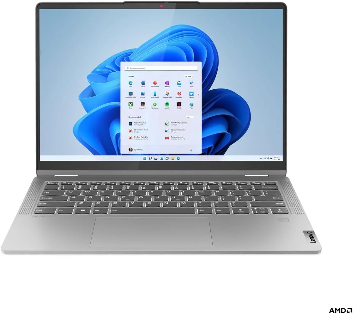 لپ تاپ 2 در 1 لنوو Flex 5 14ABR8، صفحه نمایش لمسی 14 اینچی WUXGA براق، Ryzen 5 7430U، رم 8 گیگابایتی، SSD 512 گیگابایتی، گرافیک Radeon یکپارچه، صفحه کلید Eng-Arb با نور پس زمینه، Win11، خاکستری قطبی + قلم [82XX00C4AX]