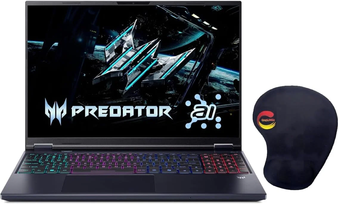 لپ تاپ گیمینگ ایسر Predator Helios Neo 16 AI، پردازنده Ultra 9 275HX، رم 64 گیگابایت، حافظه SSD 4 ترابایت، نمایشگر 16 اینچی WQXGA 240 هرتز، کارت گرافیک NVIDIA GeForce RTX 5070 Ti 12GB GDDR7، رنگ خاکستری Abyssal به همراه (ماوس پد Consumix)