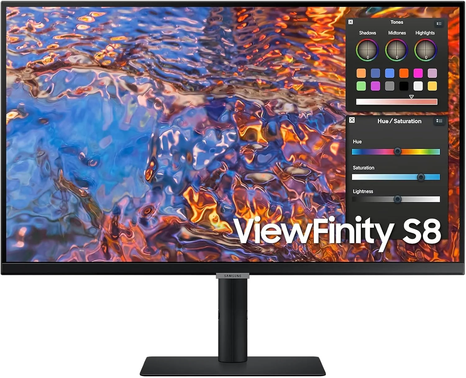مانیتور 27 اینچ سامسونگ ViewFinity S8 UHD (3840x2160) با پنل IPS، نرخ تازه‌سازی 60 هرتز و زمان پاسخگویی 5 میلی‌ثانیه، USB Type-C، توان شارژ 90 وات، دارای گواهی TUV Eye Care - نسخه امارات متحده عربی - LS27B800PXMXUE