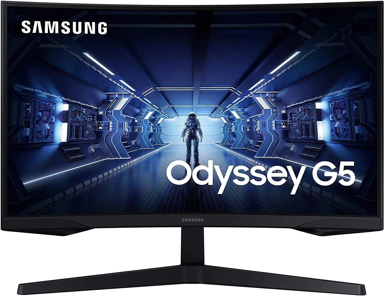 مانیتور گیمینگ 27 اینچی سامسونگ G5 Odyssey (بازسازی شده) با صفحه نمایش خمیده 1000R، کیفیت QHD، نرخ تازه سازی 144 هرتز، زمان پاسخگویی 1 میلی ثانیه، FreeSync Premium، مشکی - مدل Lc27G55Tqwmxue