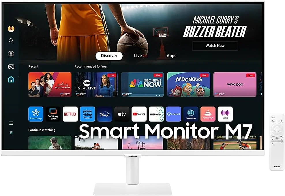 مانیتور هوشمند سامسونگ M7 2024 سایز 32 اینچ VA 4K UHD مدل M70D با صفحه نمایش هوشمند، بلندگو، HDMI، USB-C، هاب USB، WiFi، سفید | LS32DM703UMXUE