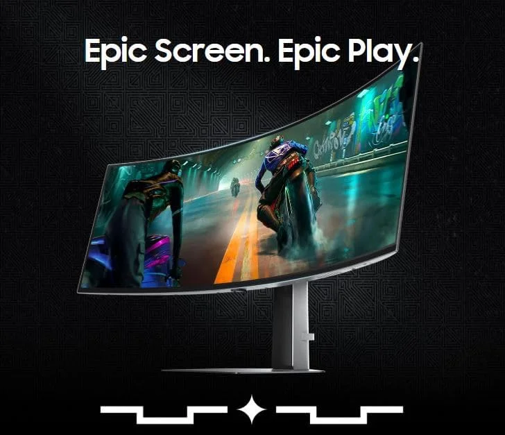 مانیتور گیمینگ 49 اینچ سامسونگ G9 (G91SD) Odyssey OLED Dual QHD (5120 x 1440) نرخ تازه سازی 144 هرتز زمان پاسخگویی 0.03 میلی ثانیه، سازگار با NVIDIA G-Sync، قابلیت تنظیم ارتفاع، نقره ای