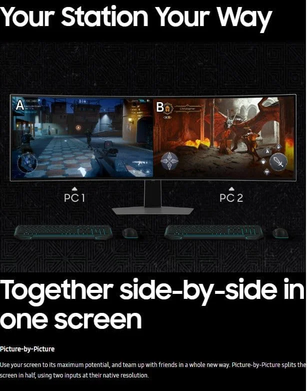 مانیتور گیمینگ 49 اینچ سامسونگ G9 (G91SD) Odyssey OLED Dual QHD (5120 x 1440) نرخ تازه سازی 144 هرتز زمان پاسخگویی 0.03 میلی ثانیه، سازگار با NVIDIA G-Sync، قابلیت تنظیم ارتفاع، نقره ای