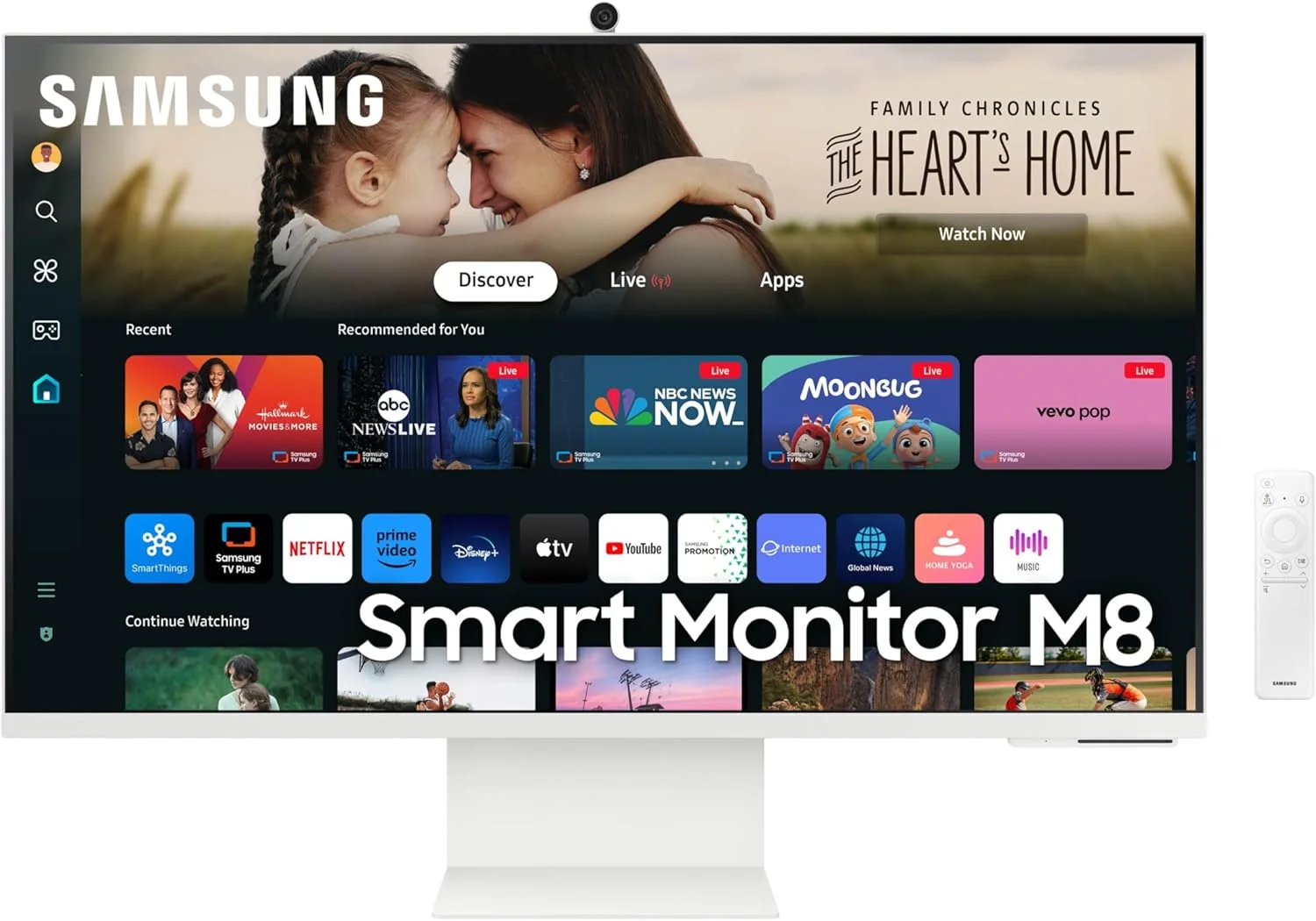 مانیتور هوشمند 32 اینچی 4K UHD سامسونگ سری M8 (M80D) با قابلیت پخش تلویزیون، بلندگوها، HDR10+، ارتقاء مقیاس هوش مصنوعی، USB-C، پایه ارگونومیک، دوربین SlimFit، Gaming Hub، مدل LS32DM801UNXZA، سال 2024