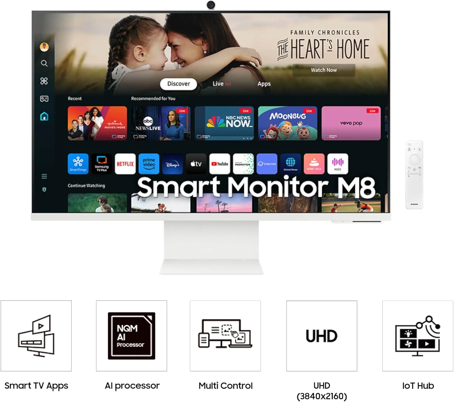 مانیتور هوشمند 32 اینچی 4K UHD سامسونگ سری M8 (M80D) با قابلیت پخش تلویزیون، بلندگوها، HDR10+، ارتقاء مقیاس هوش مصنوعی، USB-C، پایه ارگونومیک، دوربین SlimFit، Gaming Hub، مدل LS32DM801UNXZA، سال 2024 مانیتور هوشمند 32 اینچی 4K UHD سامسونگ سری M8 (M80D) با قابلیت پخش تلویزیون، بلندگوها، HDR10+، ارتقاء مقیاس هوش مصنوعی، USB-C، پایه ارگونومیک، دوربین SlimFit، Gaming Hub، مدل LS32DM801UNXZA، سال 2024