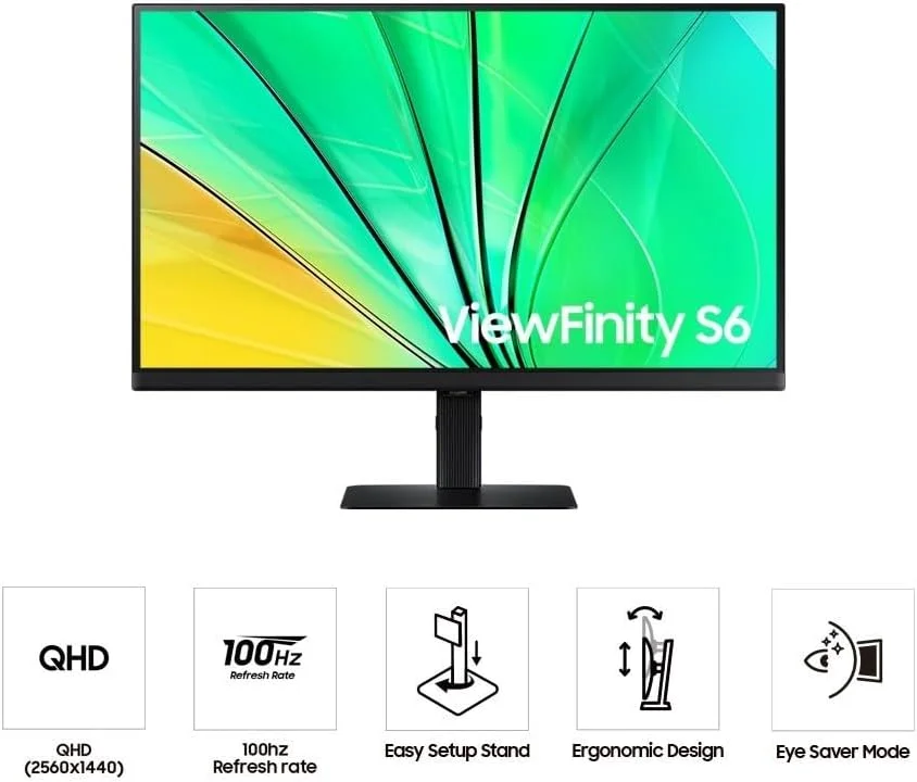 مانیتور 27 اینچی سامسونگ S60D QHD ViewFinity S6 با وضوح بالا، نرخ تازه سازی 100 هرتز، زمان پاسخگویی 5 میلی ثانیه، HDR10، طراحی ارگونومیک - LS27D606EAMXUE مانیتور 27 اینچی سامسونگ S60D QHD ViewFinity S6 با وضوح بالا، نرخ تازه سازی 100 هرتز، زمان پاسخگویی 5 میلی ثانیه، HDR10، طراحی ارگونومیک - LS27D606EAMXUE