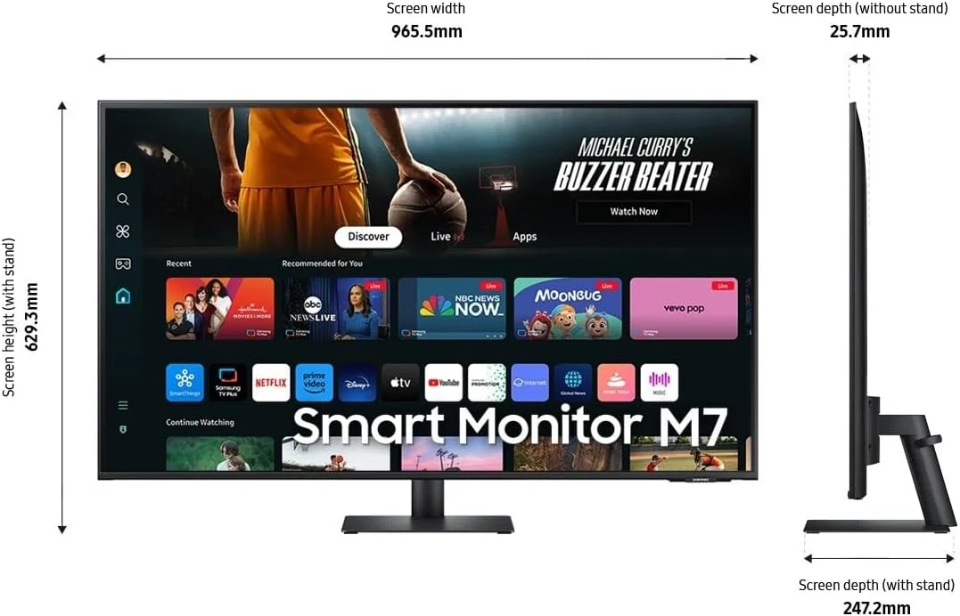 مانیتور هوشمند سامسونگ M7 2024 سایز 43 اینچ VA 4K UHD مدل M70D با صفحه نمایش هوشمند، بلندگو، HDMI، USB-C، هاب USB، WiFi، مشکی | LS43DM702UMXUE مانیتور هوشمند سامسونگ M7 2024 سایز 43 اینچ VA 4K UHD مدل M70D با صفحه نمایش هوشمند، بلندگو، HDMI، USB-C، هاب USB، WiFi، مشکی | LS43DM702UMXUE