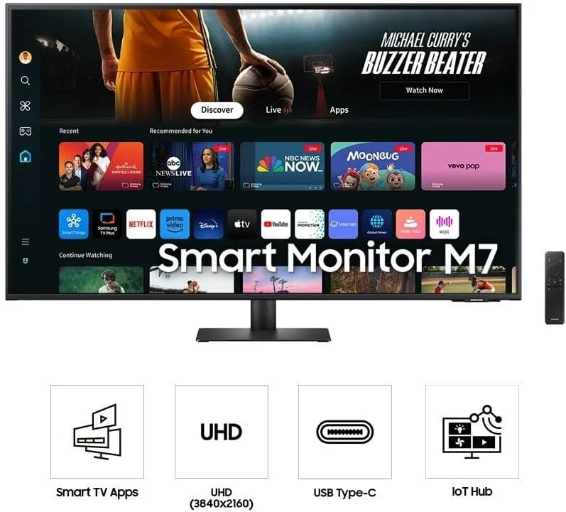 مانیتور هوشمند سامسونگ M7 2024 سایز 43 اینچ VA 4K UHD مدل M70D با صفحه نمایش هوشمند، بلندگو، HDMI، USB-C، هاب USB، WiFi، مشکی | LS43DM702UMXUE مانیتور هوشمند سامسونگ M7 2024 سایز 43 اینچ VA 4K UHD مدل M70D با صفحه نمایش هوشمند، بلندگو، HDMI، USB-C، هاب USB، WiFi، مشکی | LS43DM702UMXUE