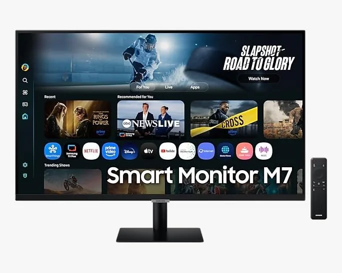 مانیتور هوشمند 32 اینچی سامسونگ مدل M7 M70F (دارای هوش مصنوعی و قابلیت‌های هوشمند) 4K (3,840 x 2,160) 60 هرتز، USB Type C، پایه ساده، برای سرگرمی و کار، LS32FM702UMXUE