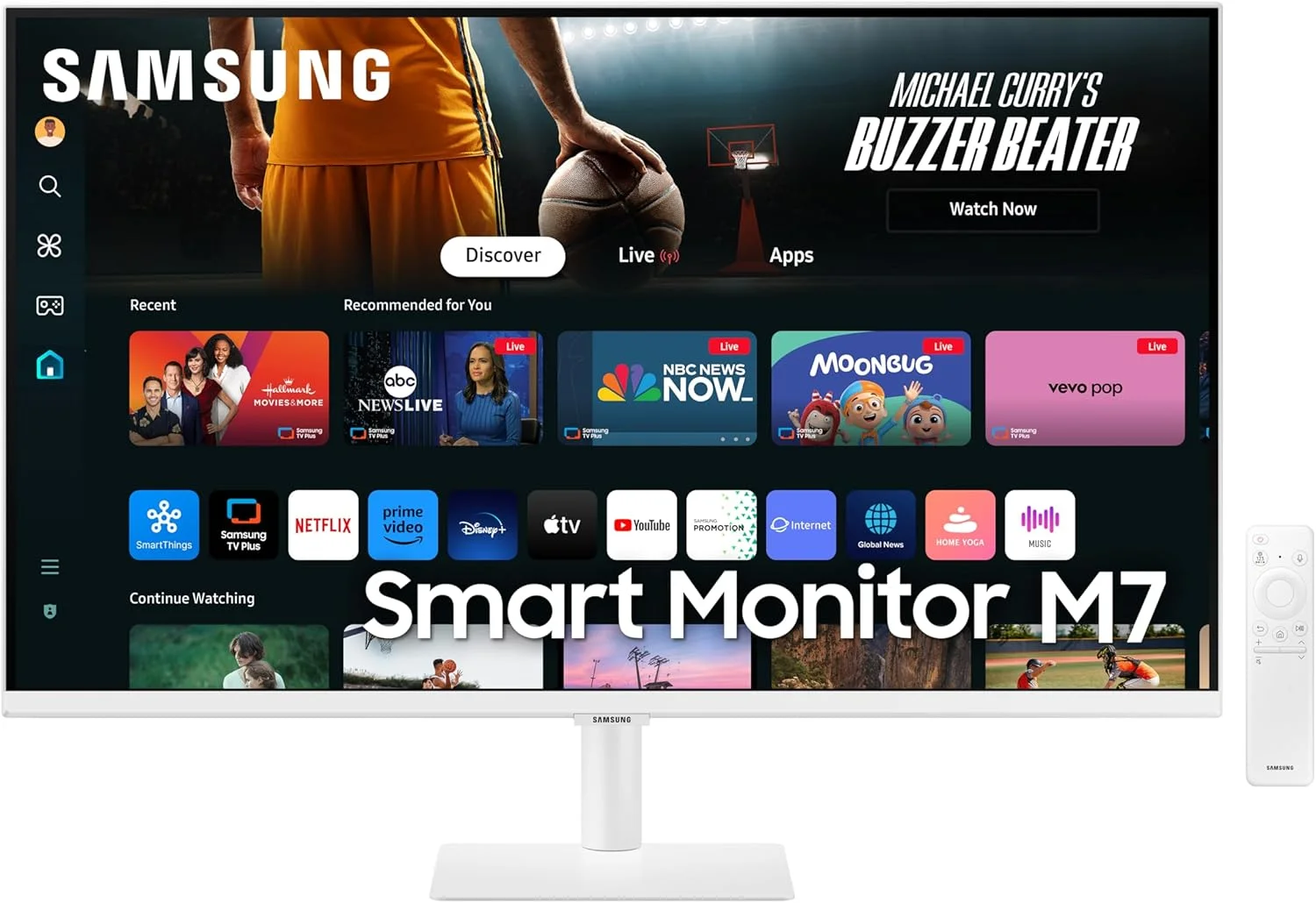 مانیتور هوشمند 32 اینچی 4K UHD سامسونگ سری M7 (M70D) با قابلیت پخش جریانی تلویزیون، بلندگوها، HDR10، USB-C، پورت‌های متعدد، Gaming Hub، ریموت SolarCell، ابزارهای دسترسی بصری، LS32DM703UNXZA، 2024، سفید