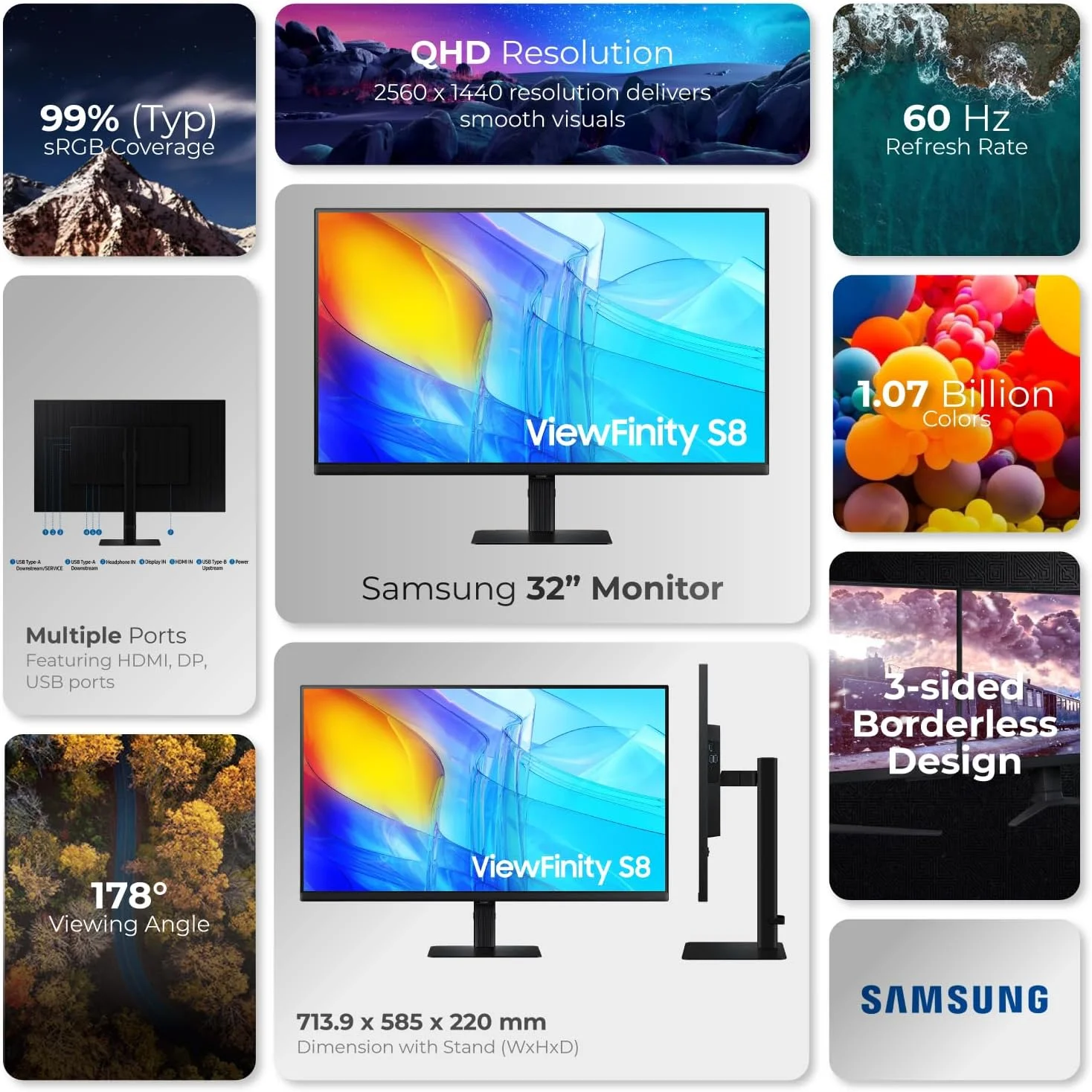مانیتور 32 اینچ سامسونگ ViewFinity S8 S80D UHD (LS32D806UAMXUE) - 4K UHD، IPS، USB-C، HDR10 - همراه با بسته نرم افزاری هاب 7 در 1، وب کم، ماوس بی سیم و پد ماوس از 1st Wave Technology مانیتور 32 اینچ سامسونگ ViewFinity S8 S80D UHD (LS32D806UAMXUE) - 4K UHD، IPS، USB-C، HDR10 - همراه با بسته نرم افزاری هاب 7 در 1، وب کم، ماوس بی سیم و پد ماوس از 1st Wave Technology