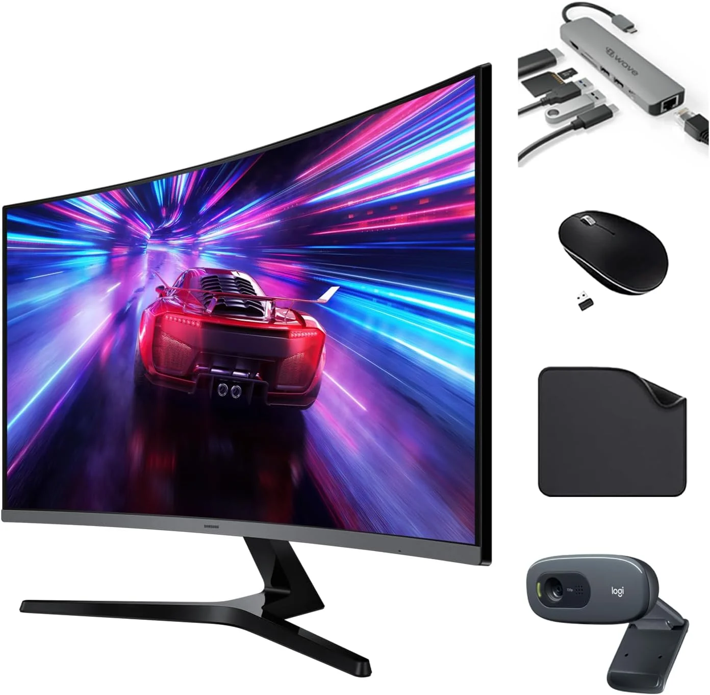 مانیتور خمیده 32 اینچی FHD سامسونگ مدل S3 (LS32D392GAMXUE) – 100 هرتز، طراحی فوق العاده باریک، راحتی چشم، شامل هاب 7 در 1 فرست ویو، وب کم، ماوس و ماوس پد برای بهره وری و سرگرمی