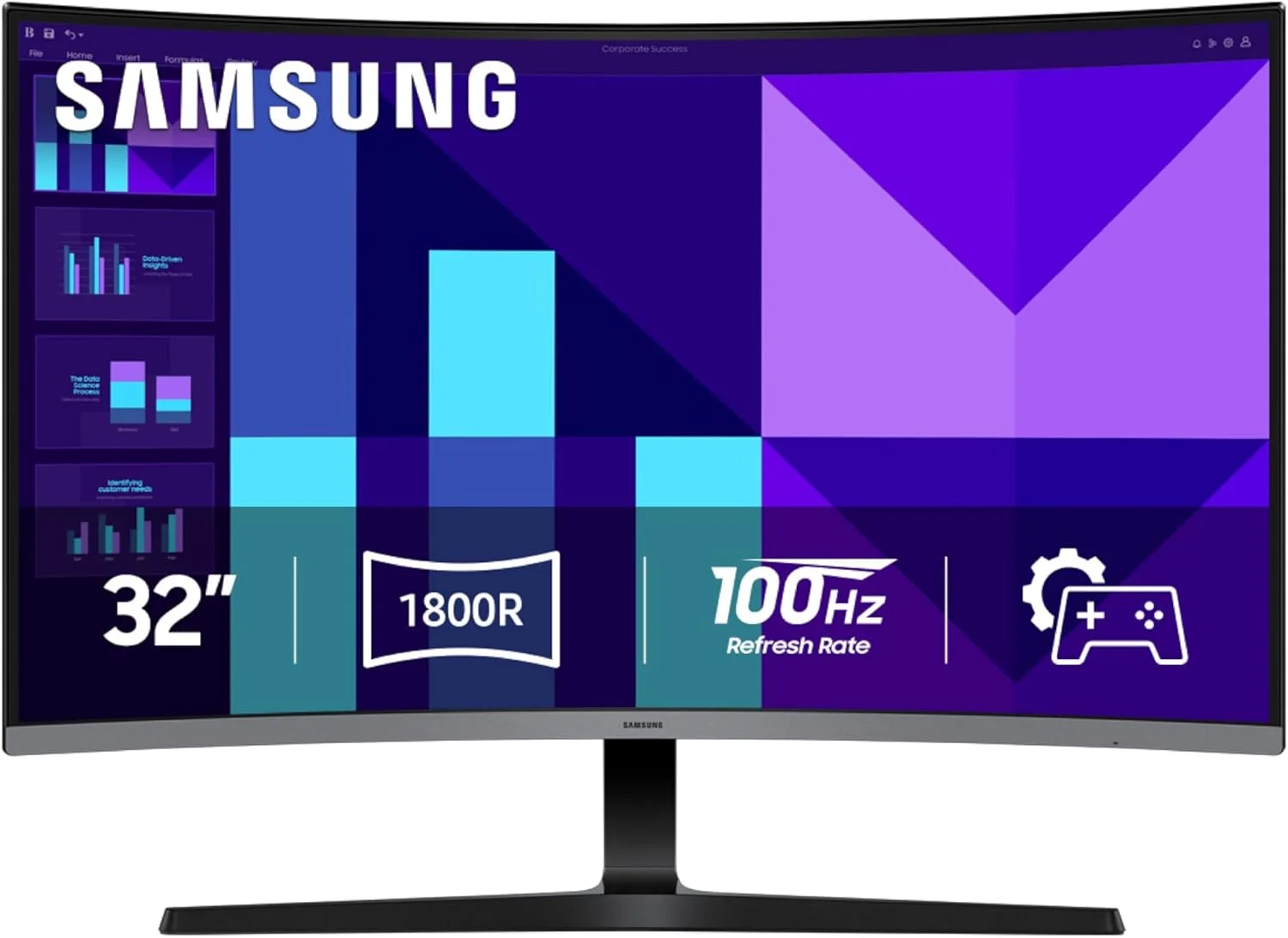 مانیتور خمیده 32 اینچی سامسونگ S3 (S39GD) FHD 100Hz، حالت بازی، حالت محافظ چشم، اتصالات متعدد با پورت HDMI، بلندگوهای داخلی، LS32D396GANXZA، 2025