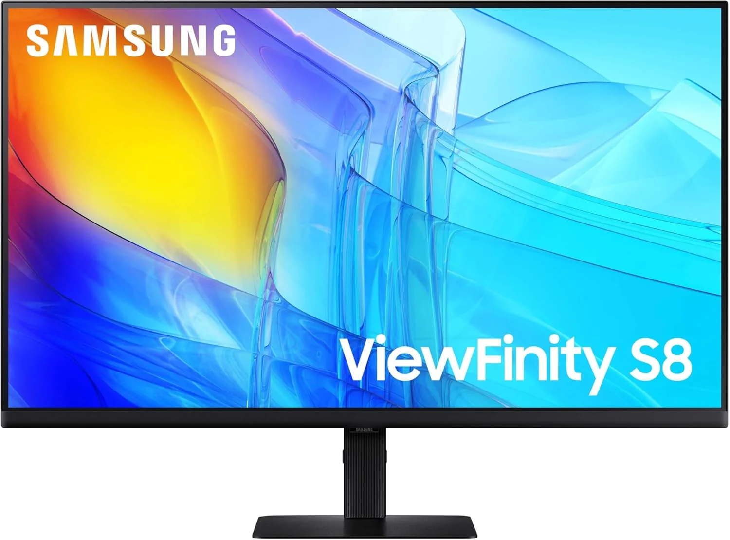 مانیتور کامپیوتر سامسونگ 32 اینچ ViewFinity S8 (S80D) سری 4K UHD با رزولوشن بالا، HDR10، پورت‌های متعدد شامل HDMI، DisplayPort، USB-A، پایه قابل تنظیم ارتفاع، LS32D806EANXGO، 2024، 3 سال گارانتی