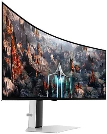مانیتور گیمینگ 49 اینچی سامسونگ G9 G93SC Odyssey OLED Dual QHD با نرخ تازه سازی 240 هرتز و زمان پاسخگویی 0.03 میلی ثانیه، قابلیت تنظیم ارتفاع، نقره ای