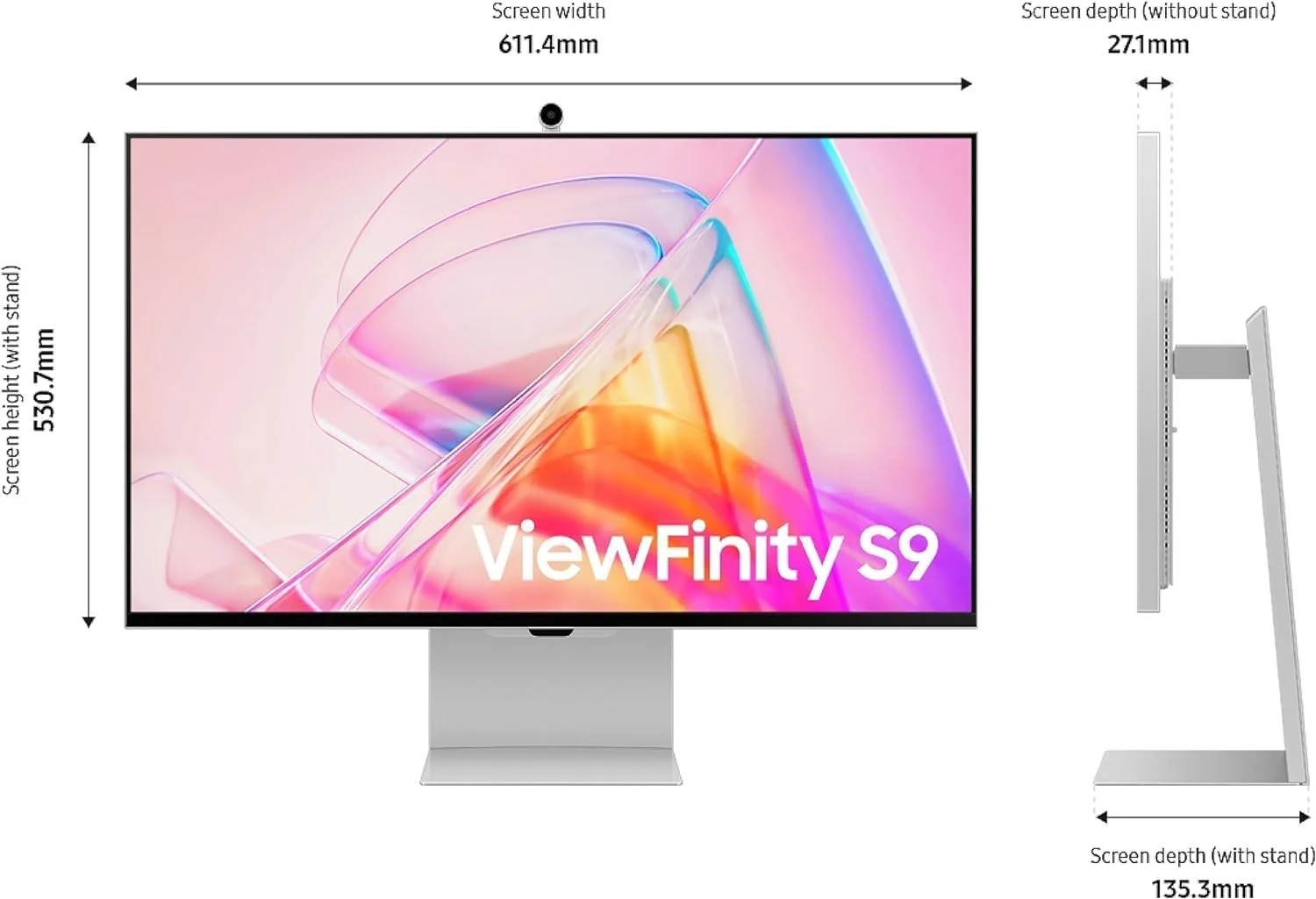 مانیتور 27 اینچی سامسونگ ViewFinity S9 IPS 5K با Thunderbolt 4، Mini-DisplayPort، صفحه نمایش مات، دوربین 4K Slimfit، طراحی فلزی باریک، AirPlay، برنامه های Smart TV، Gaming Hub، برای ویندوز و مک