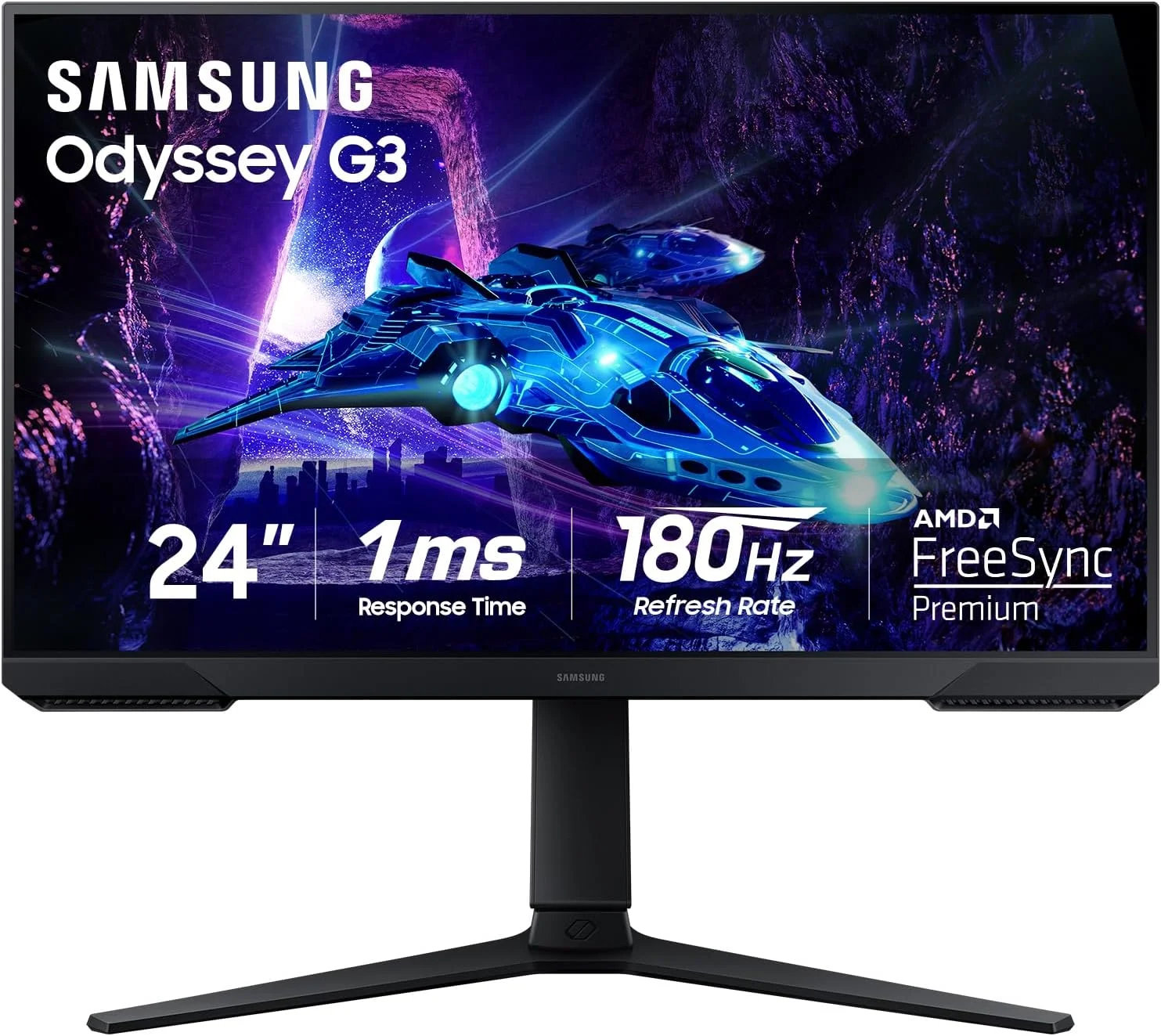 مانیتور گیمینگ 24 اینچ سامسونگ Odyssey G30D FHD با زمان پاسخگویی 1 میلی‌ثانیه، نرخ تازه‌سازی 180 هرتز، حالت محافظ چشم، AMD FreeSync، پایه قابل تنظیم ارتفاع با قابلیت چرخش، شیب، محور و قابلیت نصب VESA، مدل LS24DG302ENXZA