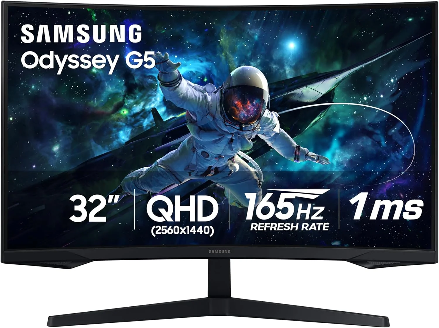 مانیتور گیمینگ خمیده 32 اینچی سامسونگ Odyssey G55C سری QHD، زمان پاسخگویی 1 میلی‌ثانیه (MPRT)، HDR10، نرخ تازه‌سازی 165 هرتز، AMD Radeon FreeSync، محافظت از چشم، LS32CG550ENXZA، مدل 2024