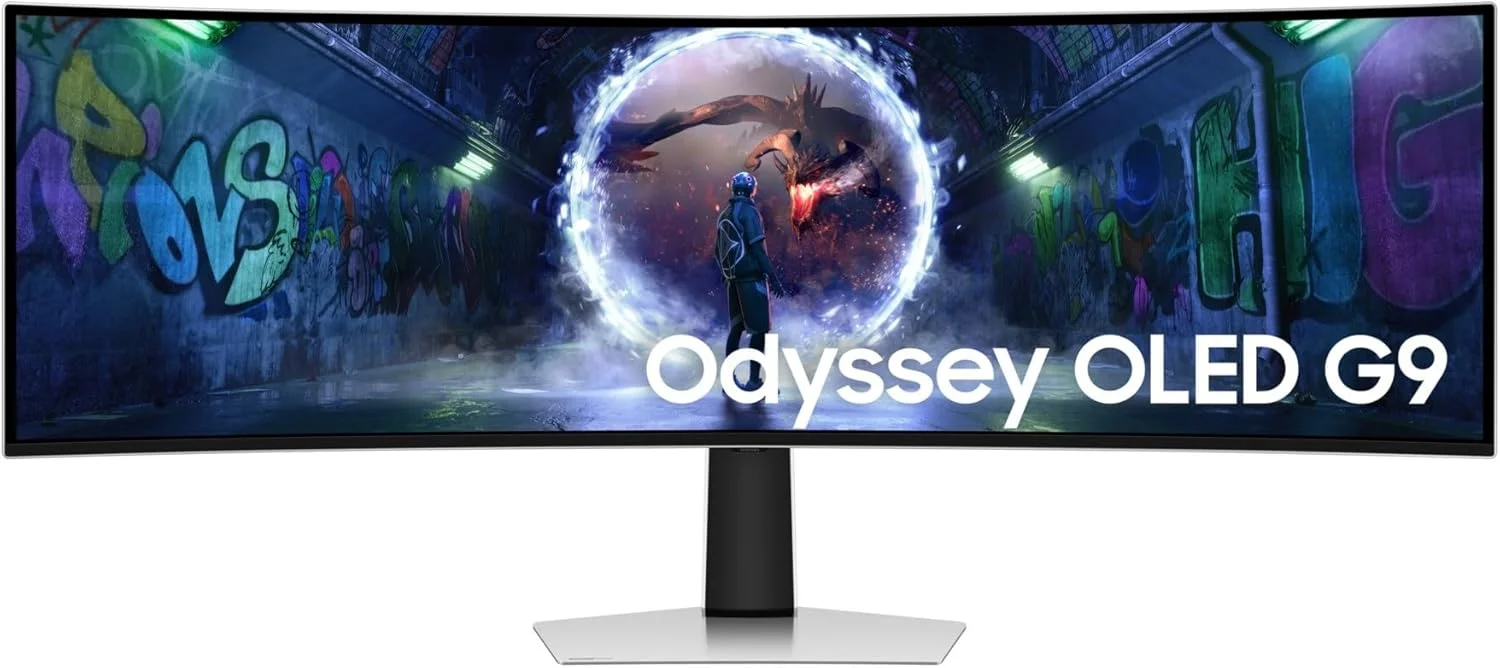مانیتور گیمینگ 49 اینچی سامسونگ G9 G932 Odyssey OLED Dual QHD با رزولوشن 1800R صفحه نمایش منحنی نرخ تازه سازی 240 هرتز زمان پاسخگویی 0.03 میلی ثانیه تنظیم ارتفاع محافظ صفحه نمایش LS49DG932SMXUE