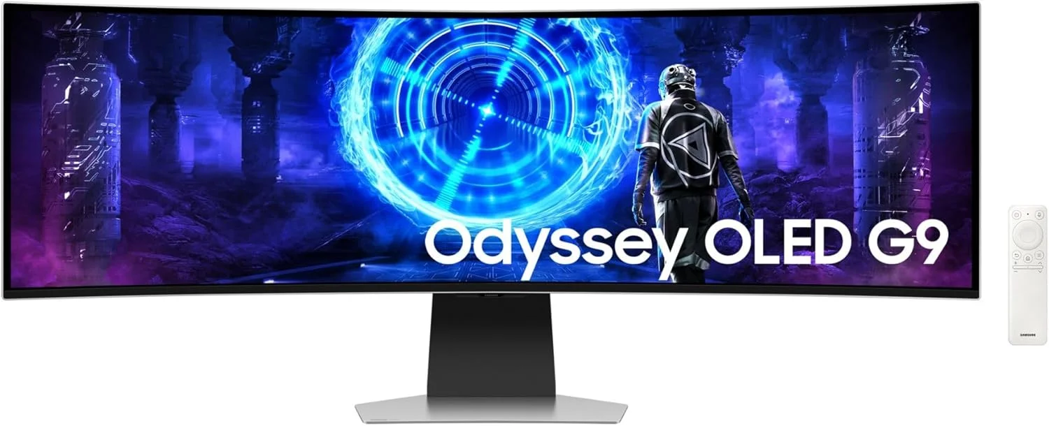 مانیتور گیمینگ 49 اینچ سامسونگ G9 G952 Odyssey OLED بدون بازتاب نور، هوشمند، Dual QHD، نرخ نوسازی 240 هرتز، زمان پاسخگویی 0.03 میلی‌ثانیه، انحنای صفحه نمایش 1800R، تنظیم ارتفاع بلندگو، محافظ صفحه نمایش - LS49DG952SMXUE