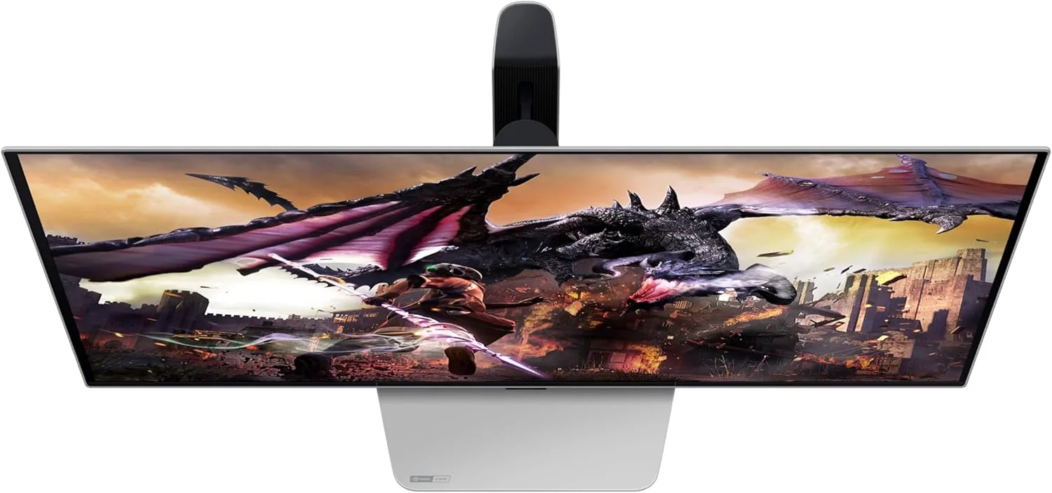 مانیتور گیمینگ هوشمند 32 اینچی سامسونگ Odyssey OLED G8 (G80SD) سری 4K UHD با QD-OLED، نرخ نوسازی 240 هرتز، زمان پاسخگویی 0.03 میلی‌ثانیه، سازگار با G-Sync، نمایشگر بدون بازتاب نور، طراحی فلزی شیک، LS32DG800SNXZA، 3 سال گارانتی