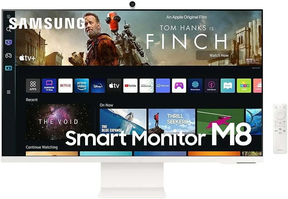 مانیتور تخت 32 اینچی 4K UHD سامسونگ M8 (سفید گرم، نرخ نوسازی حداکثر 60 هرتز، زمان پاسخگویی 4 میلی‌ثانیه GtG، نسبت تصویر 16:9، HDR10، هاب IoT، USB-C)