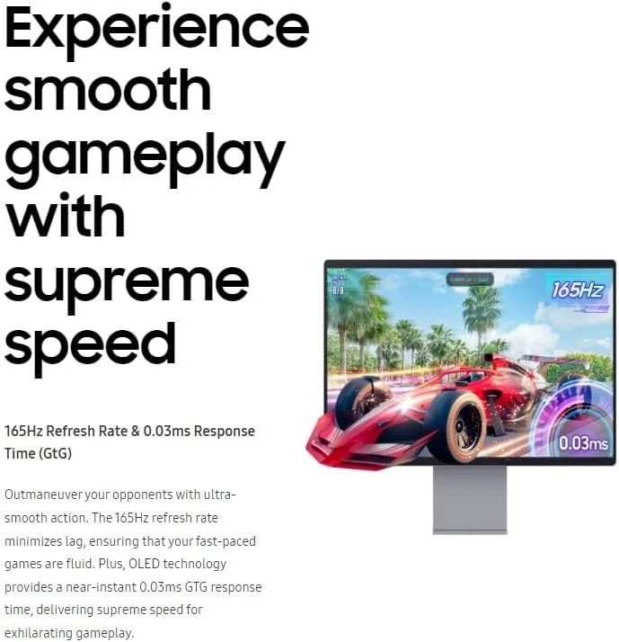 مانیتور هوشمند 32 اینچ سامسونگ M9 M90F OLED (ویژگی های هوش مصنوعی و هوشمند) 4K (3,840 x 2,160) 165 هرتز، با دوربین 4K، زمان پاسخگویی 0.03، طراحی فوق العاده باریک، USB Type C، تنظیم ارتفاع، چرخش، LS32FM902SMXUE