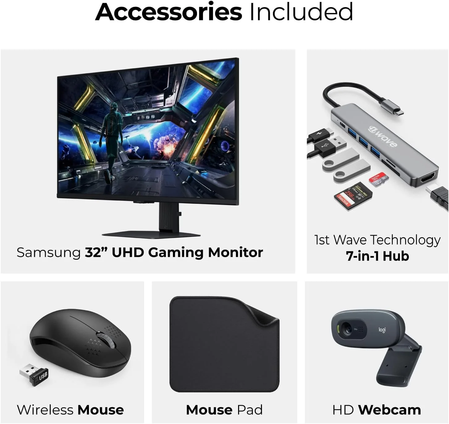 مانیتور گیمینگ 32 اینچی 4K UHD سامسونگ G7 G70D Odyssey - نرخ تازهسازی 144 هرتز، زمان پاسخگویی 1 میلیثانیه، IPS، HDR10+، NVIDIA G-SYNC & AMD FreeSync Premium Pro، محافظت از چشم، شامل هاب 7 در 1 First Wave، وبکم، ماوس و ماوسپد - LS32DG702EMXUE مانیتور گیمینگ 32 اینچی 4K UHD سامسونگ G7 G70D Odyssey - نرخ تازهسازی 144 هرتز، زمان پاسخگویی 1 میلیثانیه، IPS، HDR10+، NVIDIA G-SYNC & AMD FreeSync Premium Pro، محافظت از چشم، شامل هاب 7 در 1 First Wave، وبکم، ماوس و ماوسپد - LS32DG702EMXUE