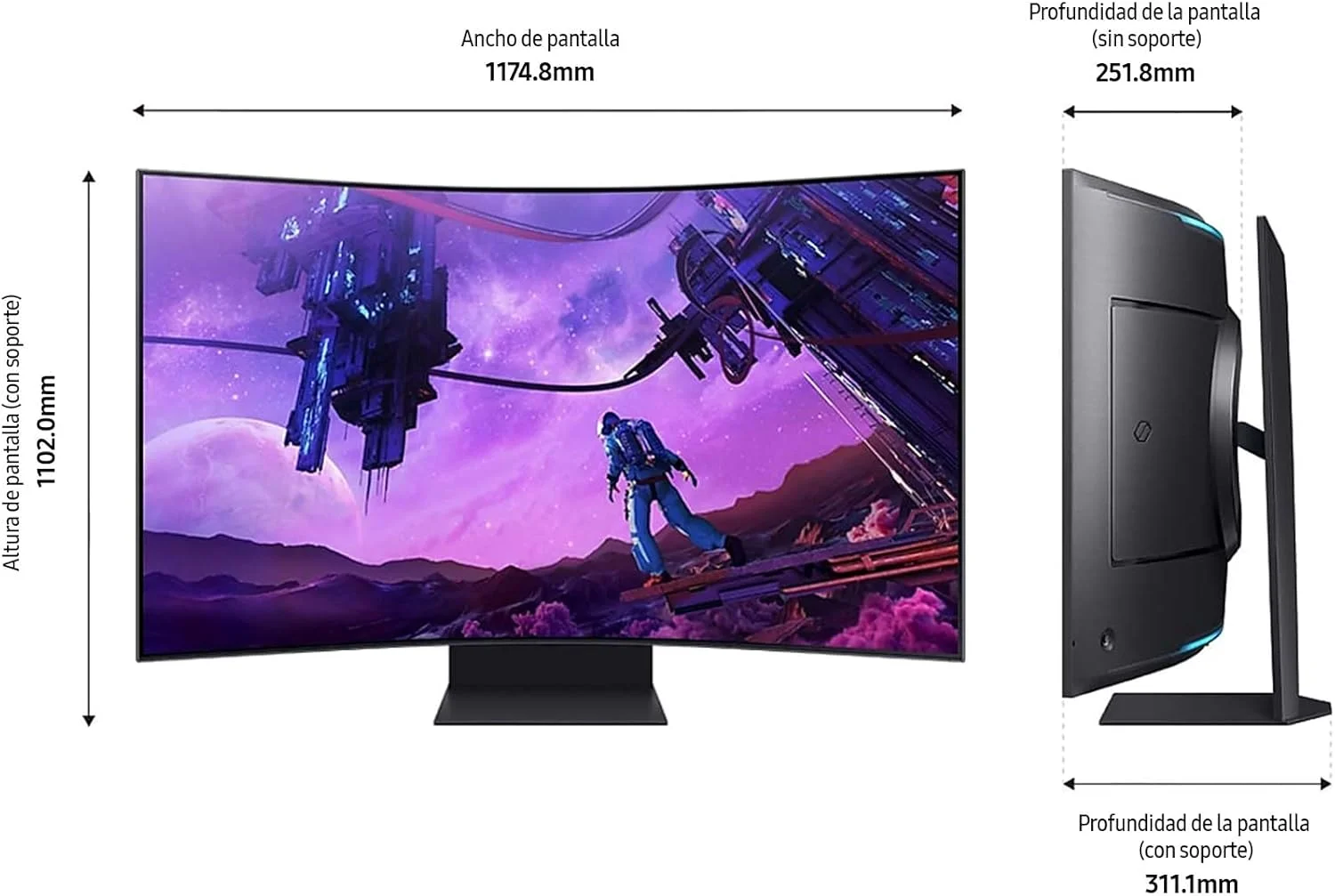 مانیتور گیمینگ سامسونگ Odyssey ARK 55'' S55BG970NU، صفحه نمایش 55 اینچ، رزولوشن UHD 4K (3840 x 2160)، نرخ تازه سازی 165 هرتز، زمان پاسخگویی 1 میلی ثانیه، AMD Freesync، مشکی