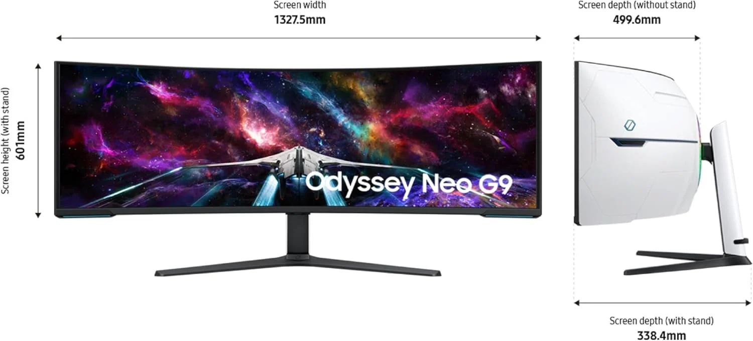 مانیتور گیمینگ خمیده 57 اینچی سامسونگ Odyssey Neo G9 Series Dual 4K UHD 1000R، نرخ نوسازی 240 هرتز، زمان پاسخگویی 1 میلیثانیه با DisplayPort 2.1، Quantum Mini-LED، DisplayHDR 1000، AMD FreeSync Premium Pro، LS57CG952NNXZA، 2023 مانیتور گیمینگ خمیده 57 اینچی سامسونگ Odyssey Neo G9 Series Dual 4K UHD 1000R، نرخ نوسازی 240 هرتز، زمان پاسخگویی 1 میلیثانیه با DisplayPort 2.1، Quantum Mini-LED، DisplayHDR 1000، AMD FreeSync Premium Pro، LS57CG952NNXZA، 2023