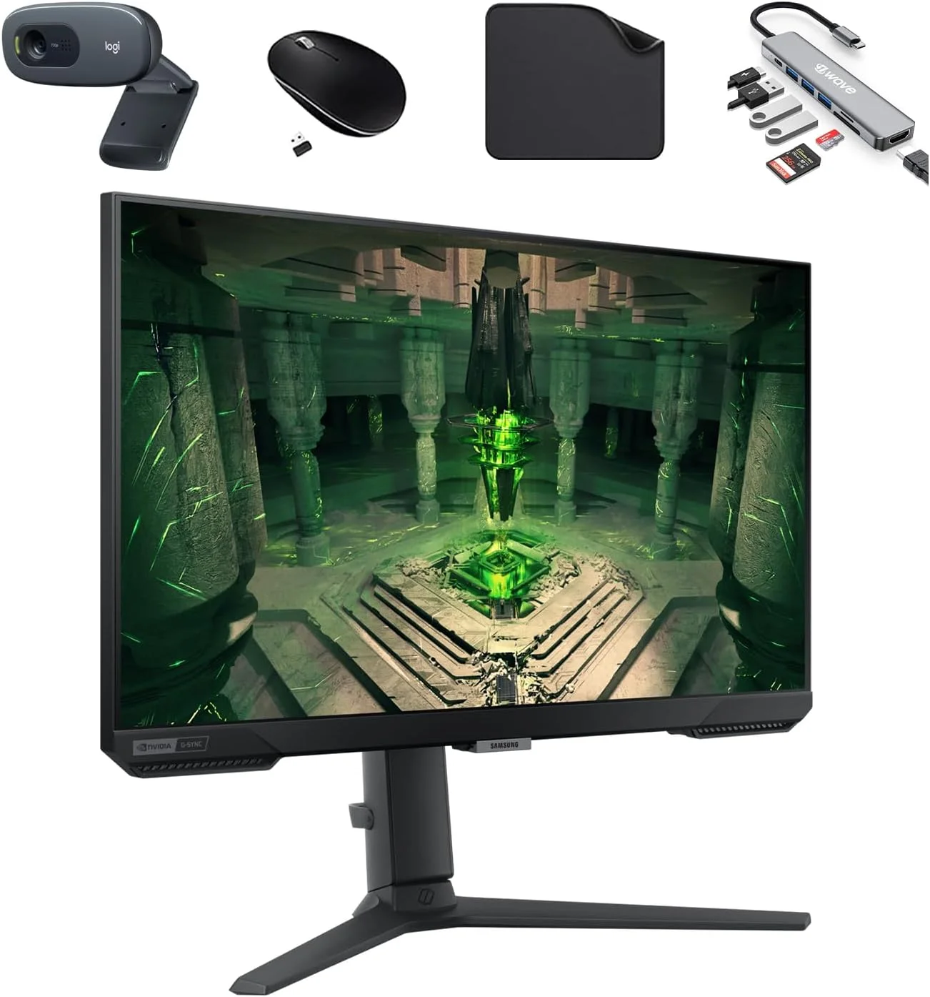 مانیتور گیمینگ 25 اینچی سامسونگ Odyssey G4 - نرخ نوسازی 240 هرتز، زمان پاسخگویی 1 میلی‌ثانیه، پنل IPS، رزولوشن FHD، پشتیبانی از NVIDIA G-SYNC و AMD FreeSync Premium، HDR10، محافظت از چشم - شامل هاب 7 در 1 فرست ویو، وب‌کم، ماوس و ماوس‌پد - LS25BG402EMXUE