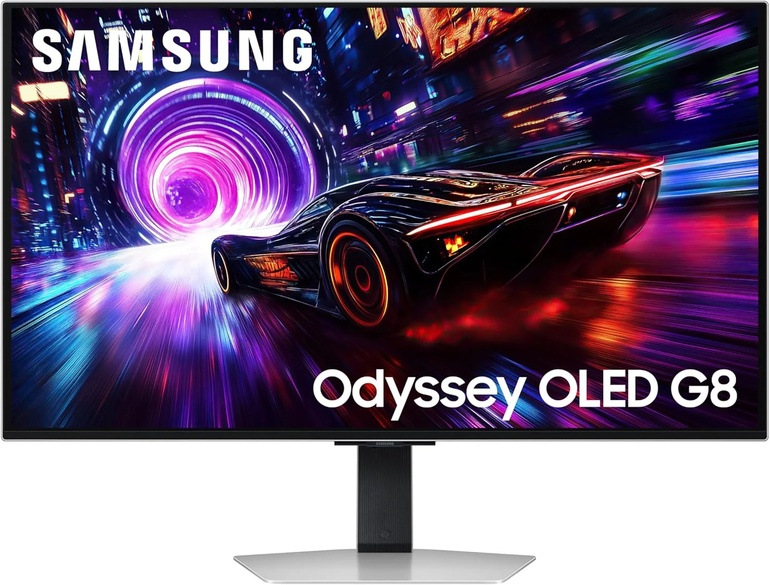 مانیتور گیمینگ 32 اینچ سامسونگ G8 G81F Odyssey OLED 4K (3,840 x 2,160) نرخ نوسازی 240 هرتز زمان پاسخگویی 0.03 میلی‌ثانیه، نقره‌ای مات، قابلیت تنظیم ارتفاع و چرخش، LS32FG810SMXUE