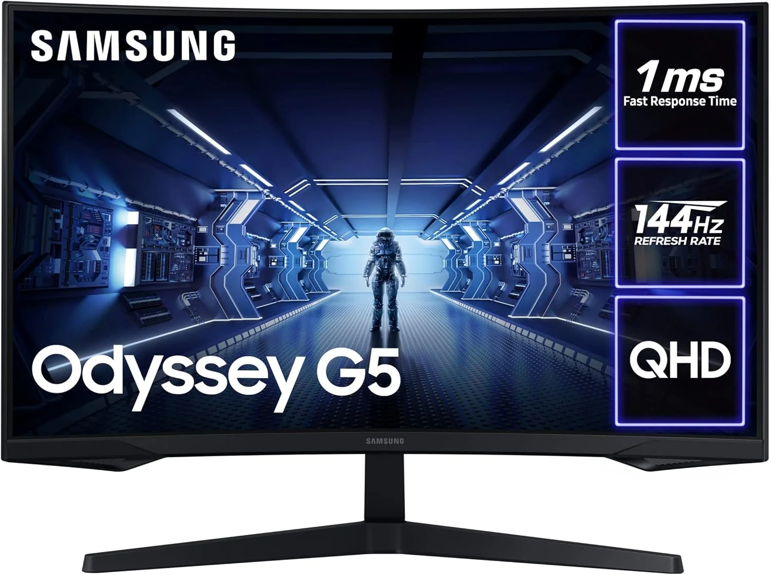 مانیتور گیمینگ خمیده 27 اینچی سامسونگ Odyssey G5 LC27G55TQBUXXU - 144 هرتز، 1 میلی‌ثانیه، 1440p QHD، Freesync Premium، HDR10، HDMI، Displayport