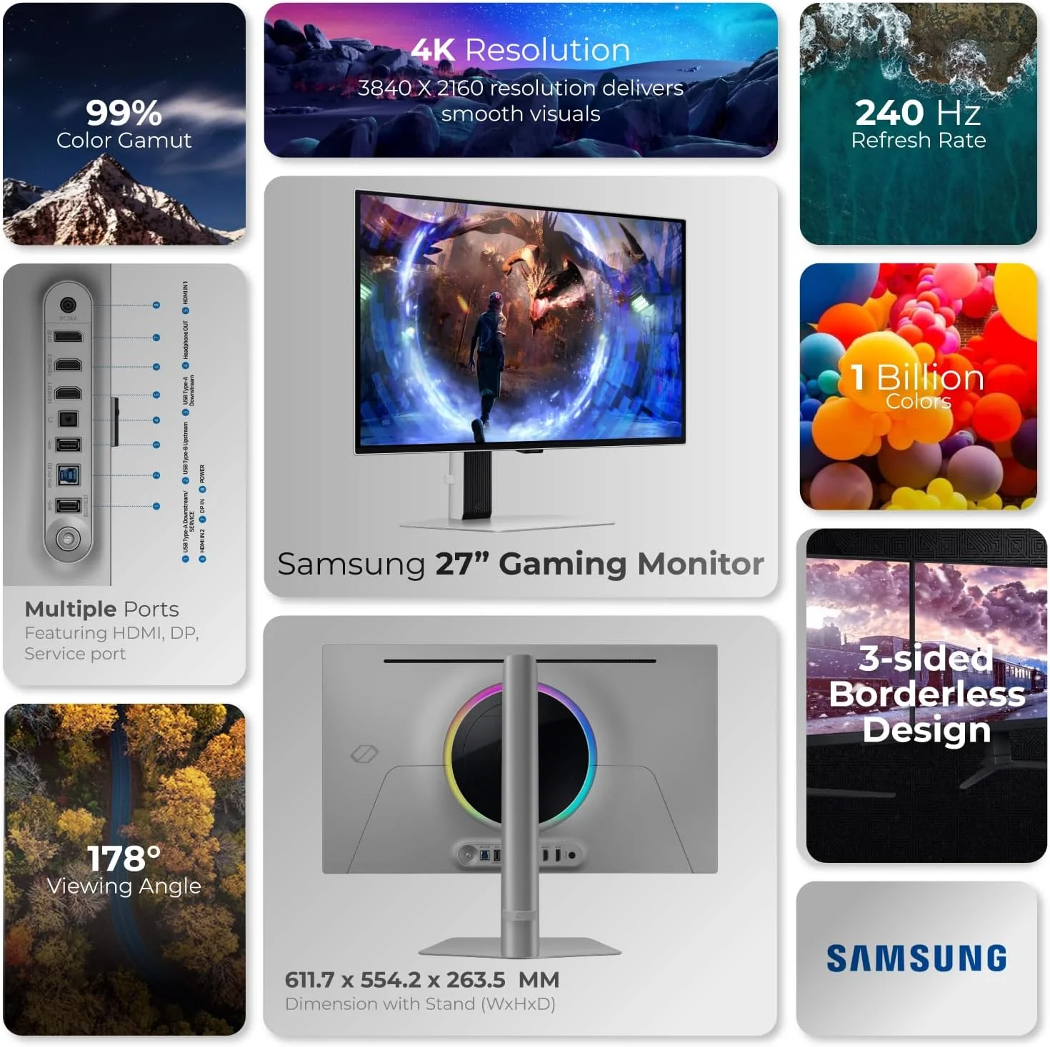 مانیتور گیمینگ سامسونگ Odyssey OLED G8 27 اینچ UHD 4K 240Hz 0.03ms - OLED، AMD FreeSync، DisplayHDR True Black - همراه با پایه مانیتور 1st Wave™، پایه هدست، وب کم، ماوس و ماوس پد - LS27FG810SMXUE مانیتور گیمینگ سامسونگ Odyssey OLED G8 27 اینچ UHD 4K 240Hz 0.03ms - OLED، AMD FreeSync، DisplayHDR True Black - همراه با پایه مانیتور 1st Wave™، پایه هدست، وب کم، ماوس و ماوس پد - LS27FG810SMXUE