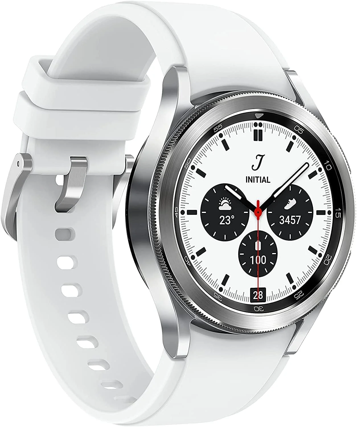 ساعت هوشمند سامسونگ Galaxy Watch 4 Classic 42mm با قابلیت ردیابی نوار قلب (ECG) برای سلامتی، تناسب اندام، دویدن، چرخه خواب، تشخیص سقوط GPS، بلوتوث، نسخه ایالات متحده، نقره ای