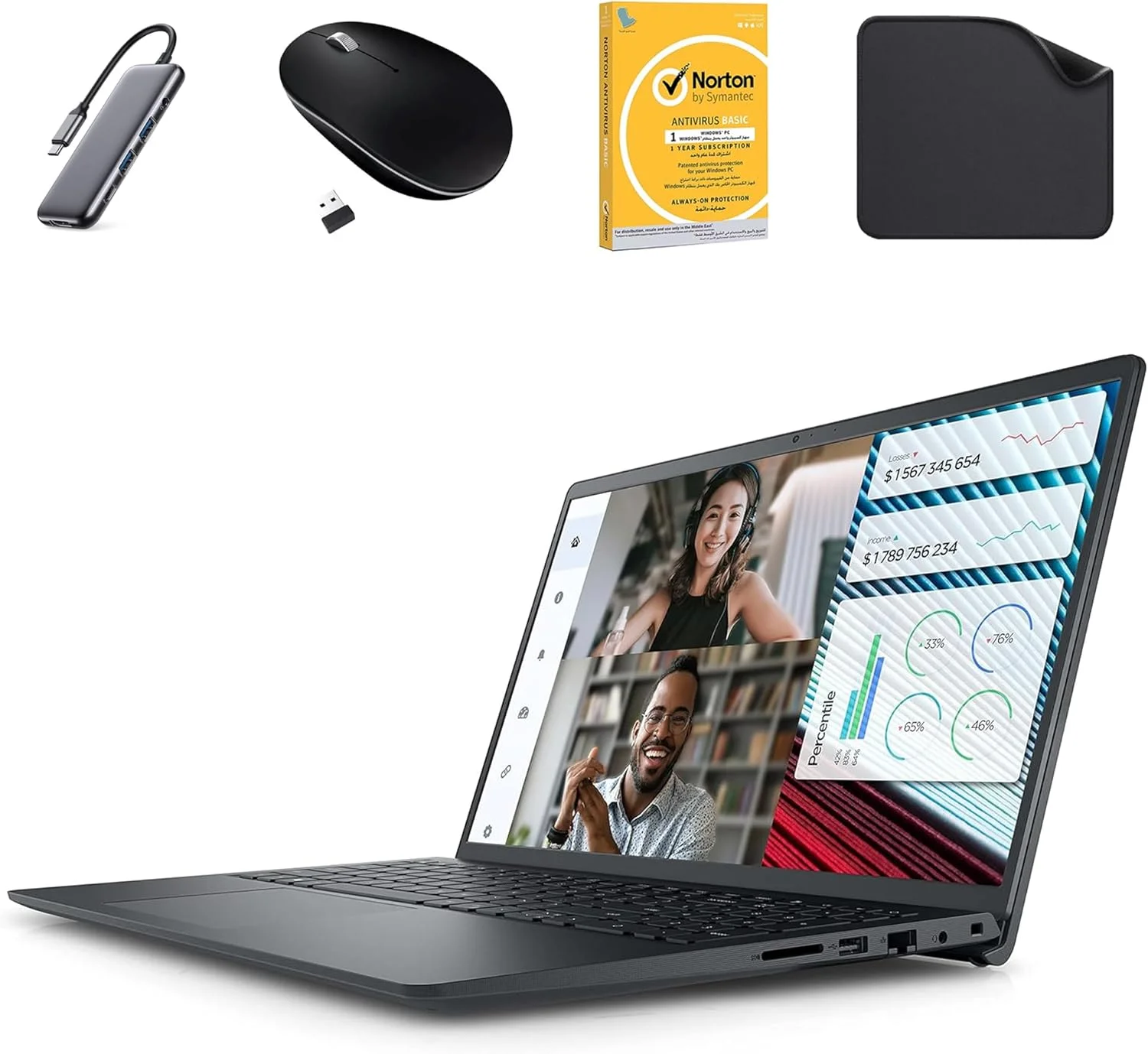 لپ تاپ Dell Vostro 3520 (شامل هاب 8 در 1 First Wave + ماوس بی سیم + آنتی ویروس + پد ماوس رایگان) 15.6 اینچ FHD، نسل دوازدهم Intel Core i7-1255U، رم 16 گیگابایت، SSD 1 ترابایت، ویندوز 11 پرو (ارتقا یافته)