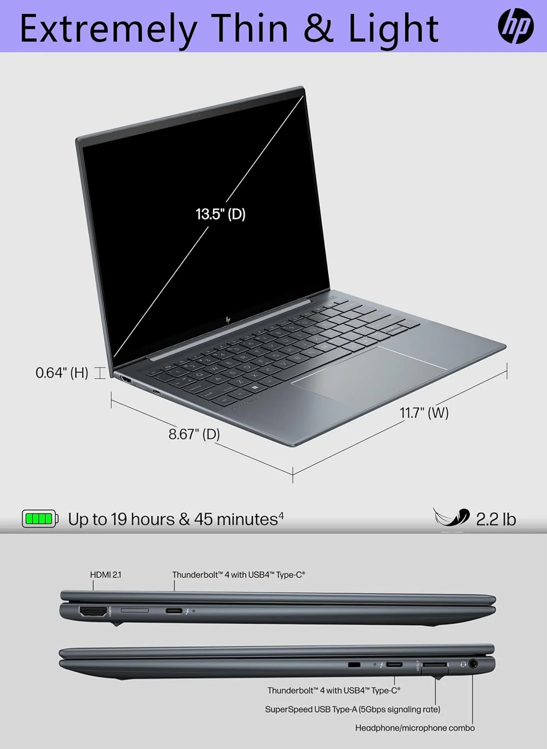 لپ تاپ باریک و سبک HP Dragonfly G4 با صفحه نمایش لمسی 13.5 اینچی WUXGA 400 Nits - Intel Evo Core i7-1355U - Thunderbolt4 - نور پس زمینه - شاتر حریم خصوصی - 32 گیگابایت رم - Win11 Pro با HDMI (32 گیگابایت رم | 1 ترابایت PCIE SSD)